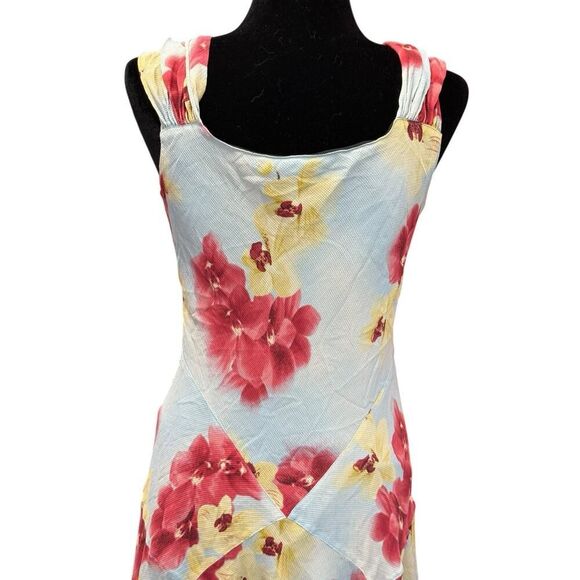 Jones New York 100% Silk Floral Midi Dress Blue Red Yellow Size 12 - Picture 9 of 14